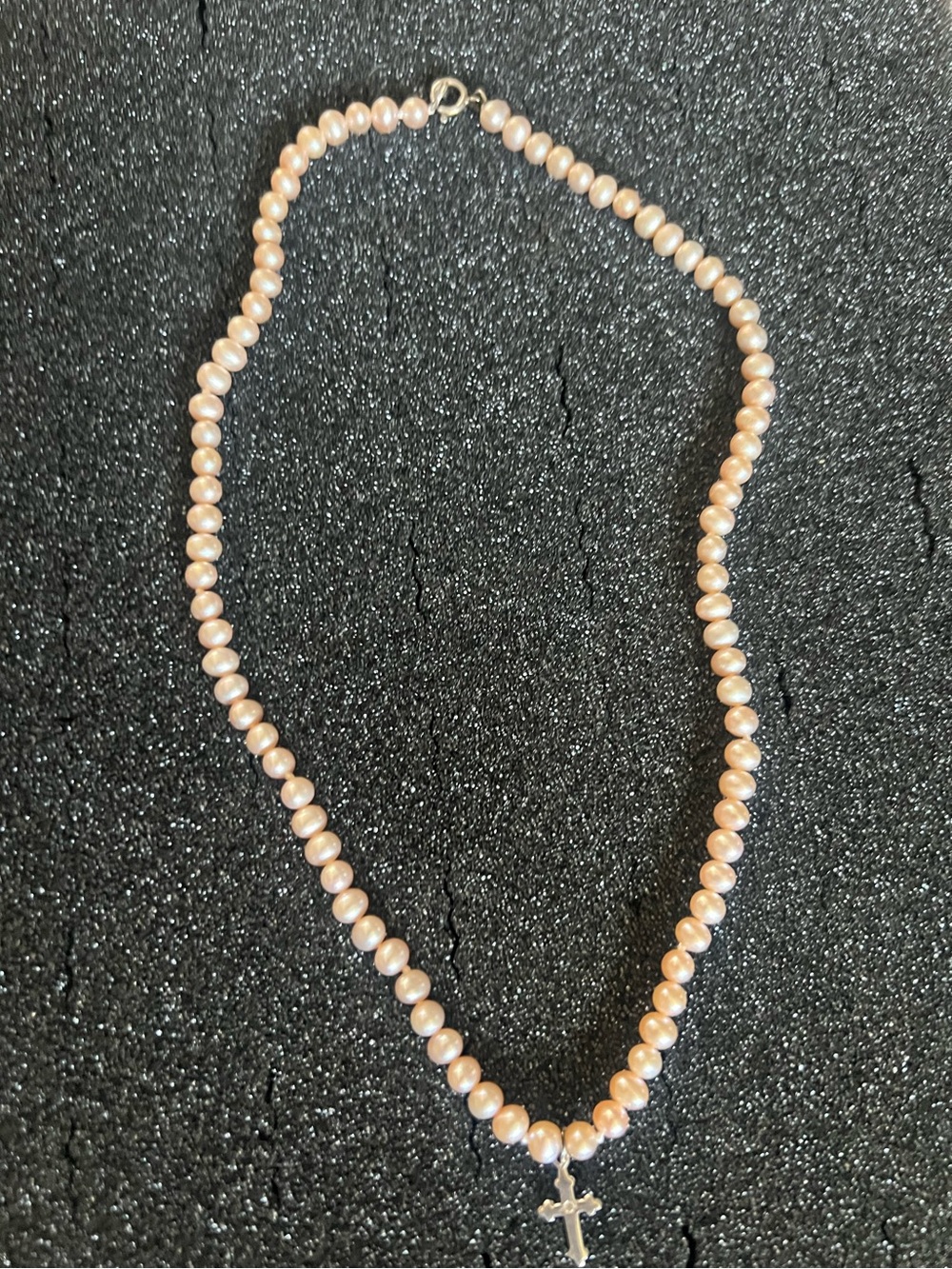 Vintage Pearls 925 Cross Pendant Necklace